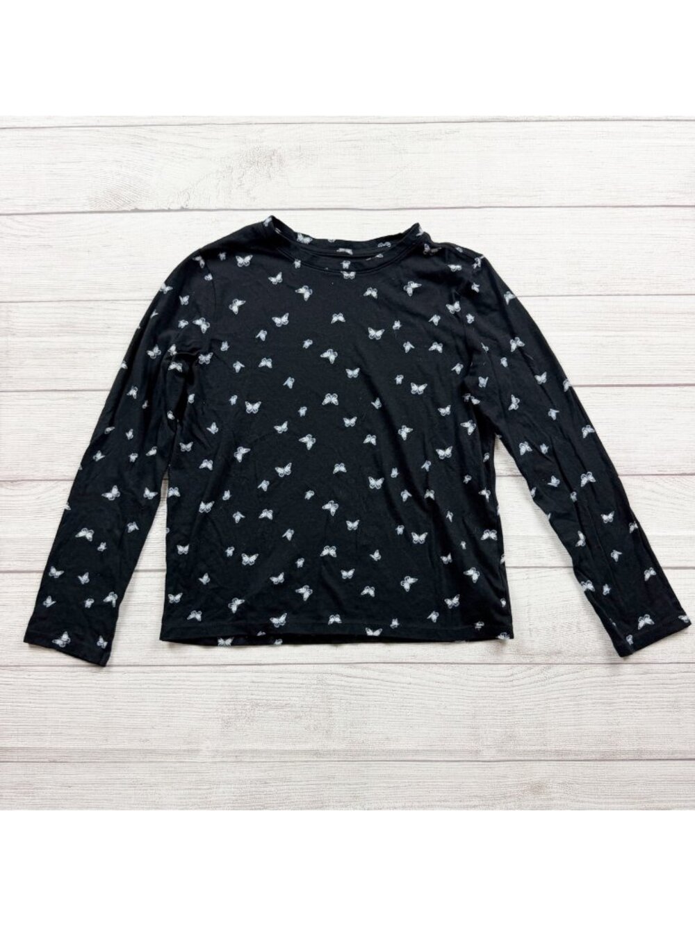 Old Navy Softest Tee Black Long Sleeve Butterfly Print XL 14-16